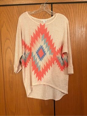 Cupio Pink & Teal Aztec Lightweight Knit Pullover
